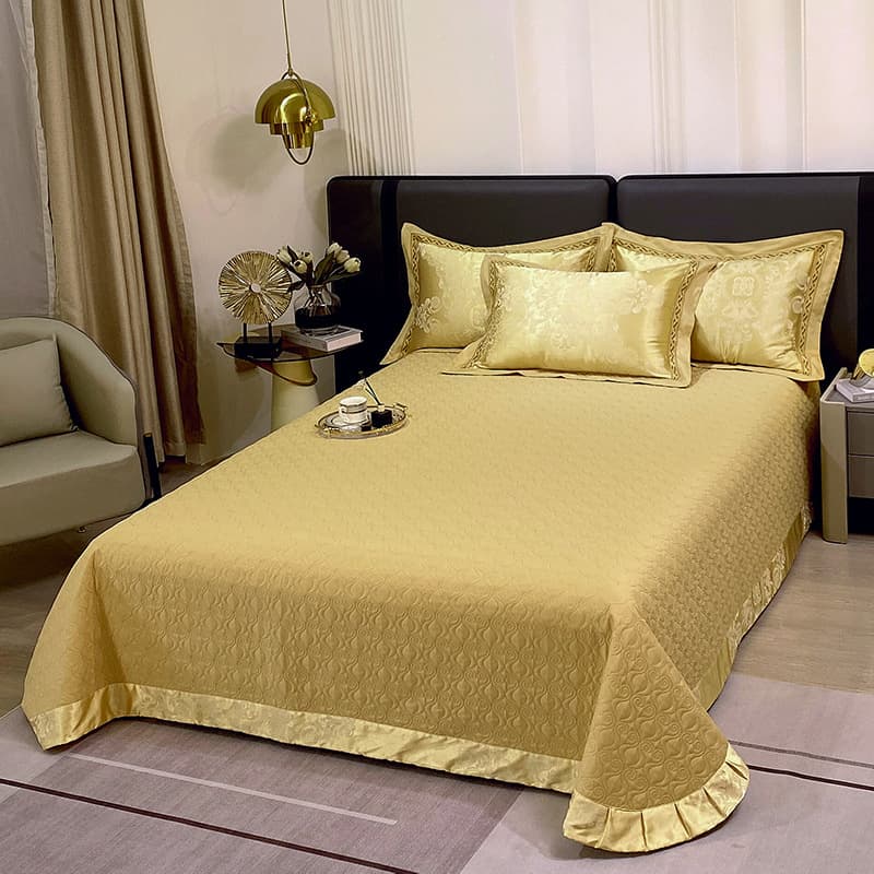 European-style Embossed Pure Cotton Quilted Bed Cover Single-piece Thickened Cotton Mattress Cover Double Bed Sheet Bed Cover 3-4 Piece Set