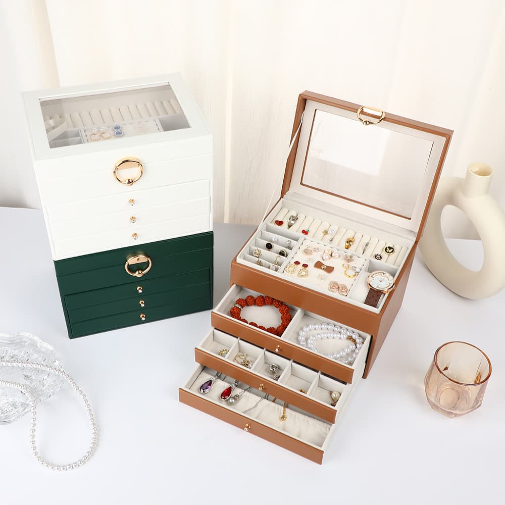 Cross-Border Window Jewelry Box Large Capacity Four-Layer Multi-Functional Jewelry Storage Box Necklace Earrings Bracelet Jewelry Box