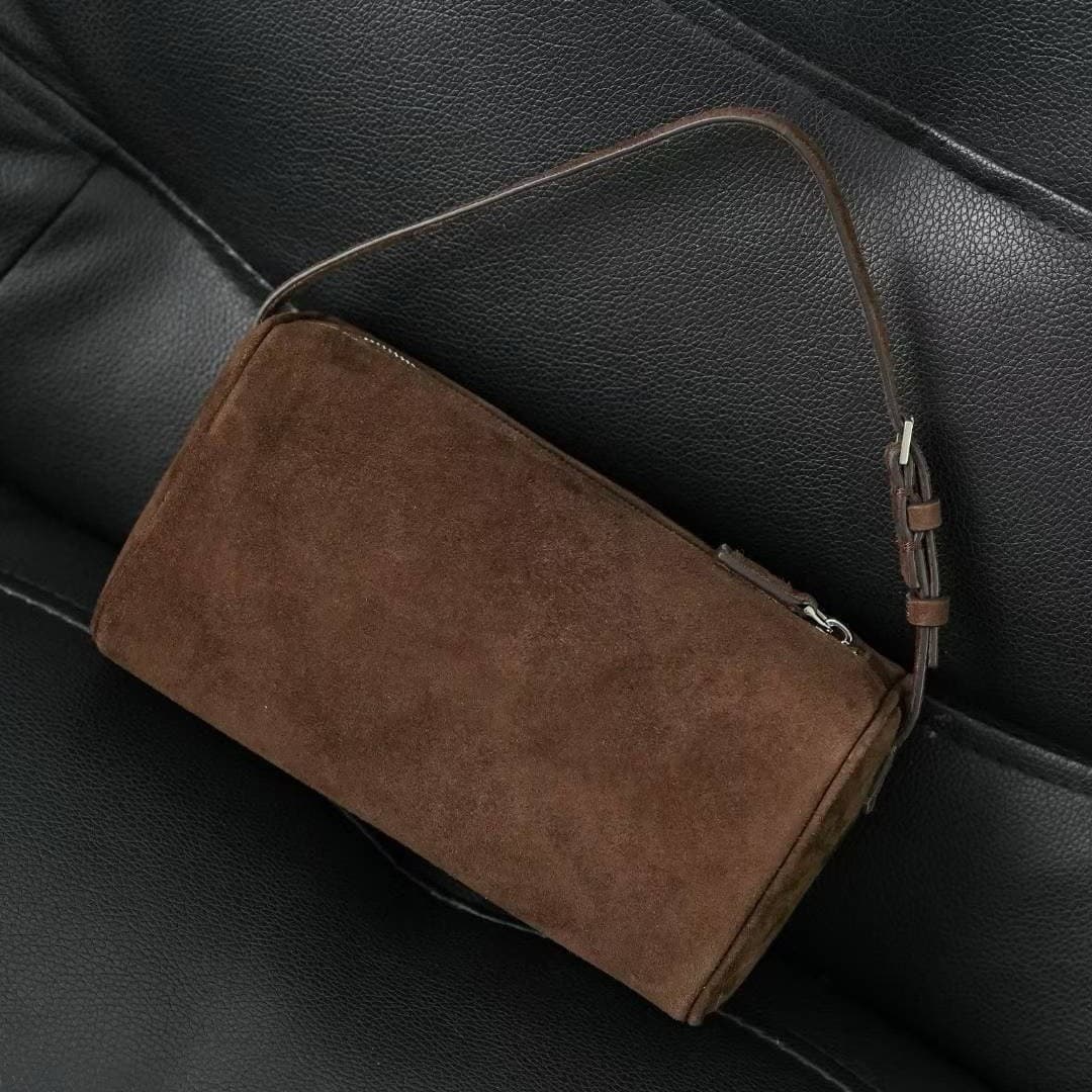 ROW Autumn Winter New Suede Pencil Case Genuine Leather Crossbody Bag Women Retro Pen Holder Bag Fashion Handbag Wholesale