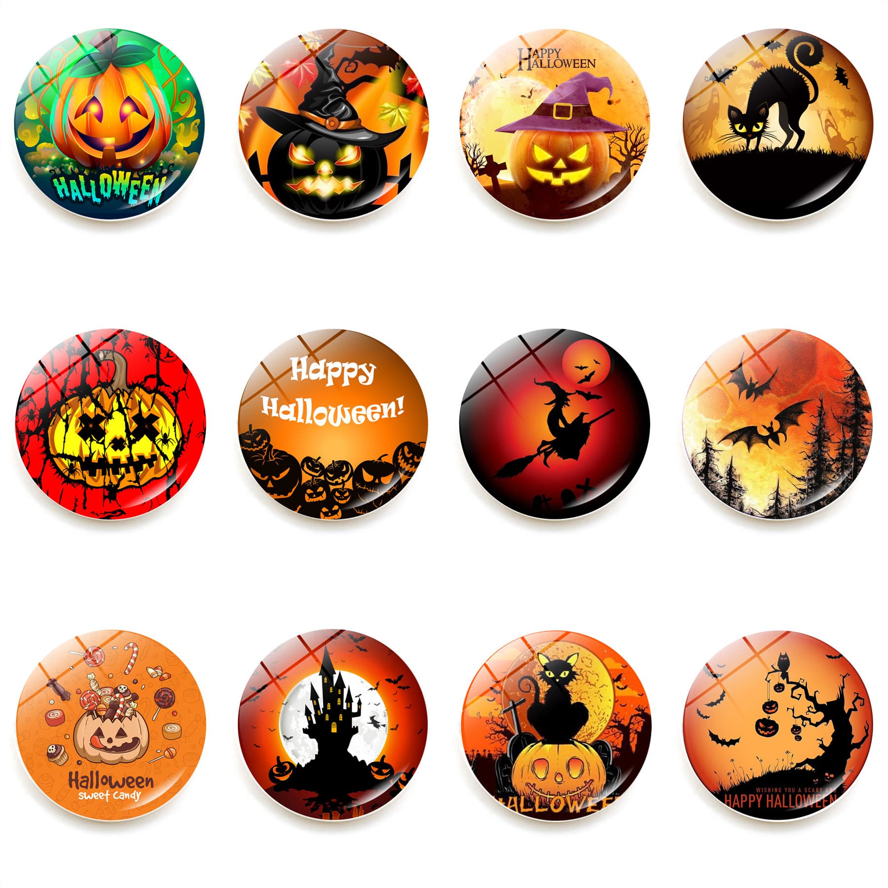 Halloween refrigerator magnet crystal glass Halloween pumpkin witch soft magnetic whiteboard sticker decoration 25mm