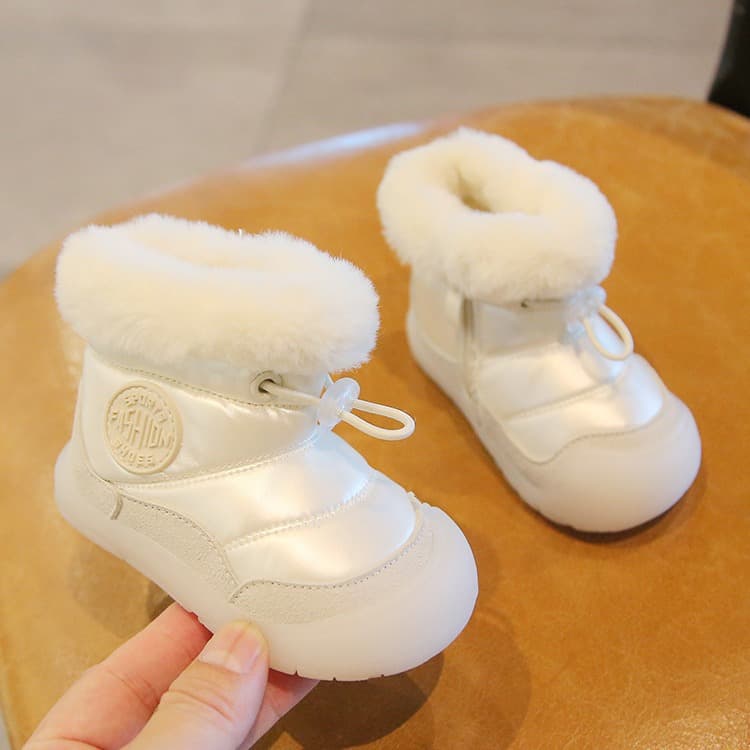 Baby snow boots, boys' fleece-lined cotton shoes, infant walking shoes, soft soles, 0-1 year old toddler shoes, girls' autumn and winter styles.