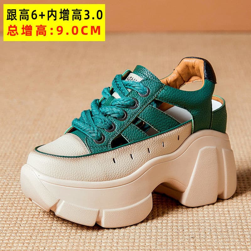 Women's Clog Sandals Spring/Summer New Style, Hollowed-Out Breathable Platform Sneakers with Built-In Height Increase, Versatile Thick-Sole Roman Sandals