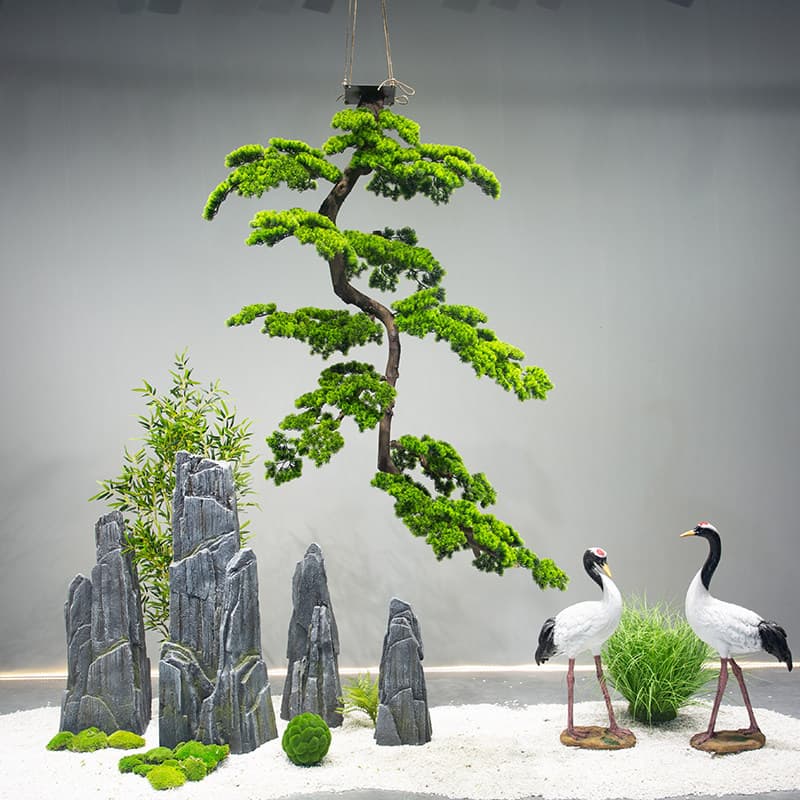 Welcome Pine Artificial Hanging Tree Decoration, Inverted New Chinese Style Greenery Ornament, Large Suspended Display