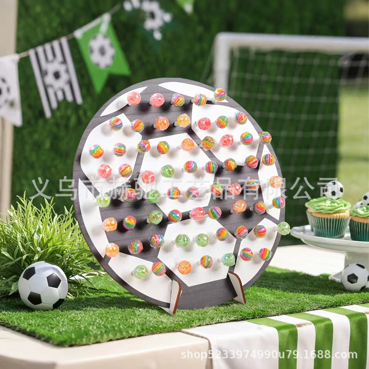 Football-Themed Lollipop Display Stand for World Cup Parties, Tabletop Decoration, Unique Wooden Display Stand
