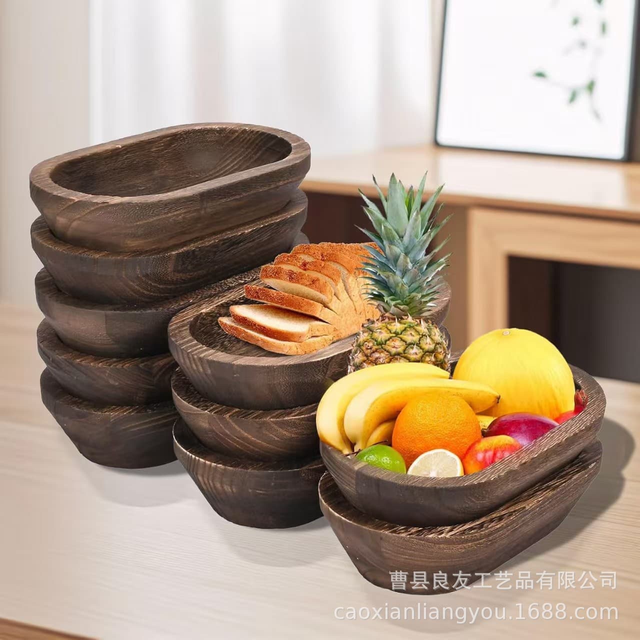 Aromatherapy Candle in Solid Wood Container, Retro Farmhouse Oval Candle Tray, Desktop Wooden Fruit and Snack Serving Platter