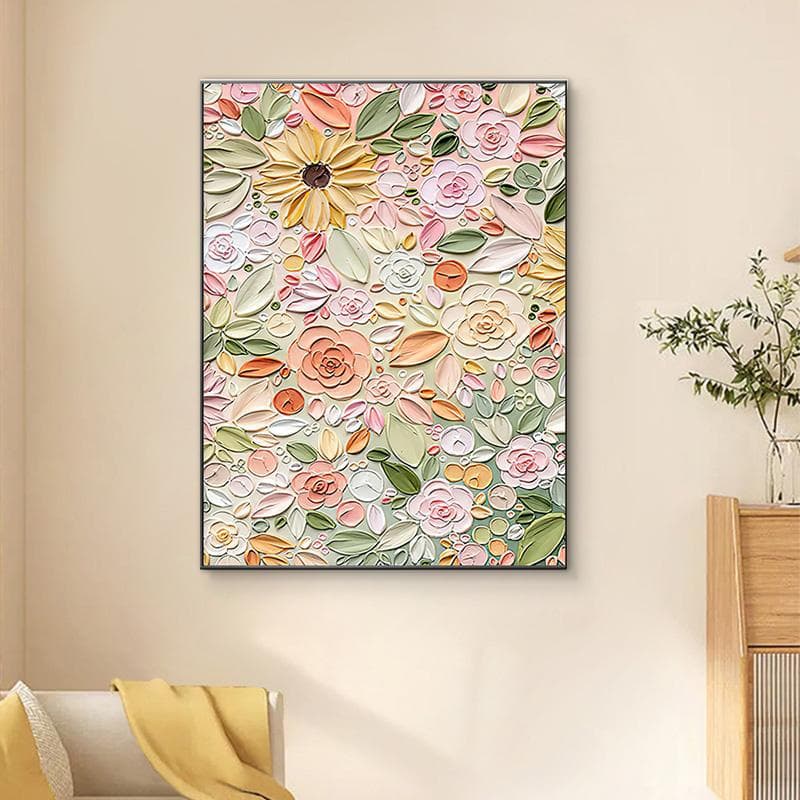 Oil-style living room abstract floral wall art, sofa background floor painting with multiple flowers 80x120