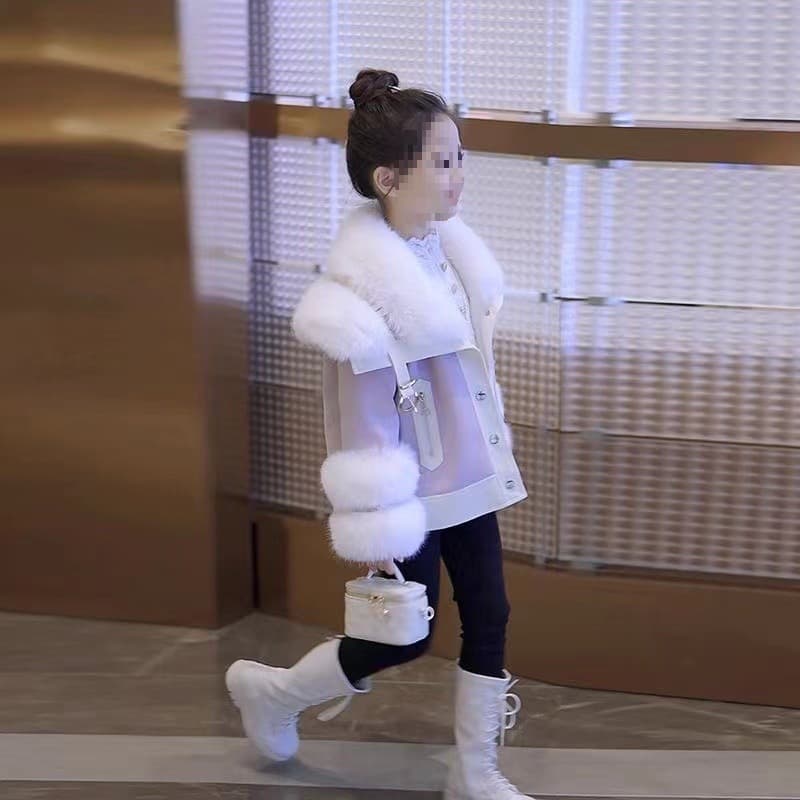 Girls' Plush Faux Fur Coat, Autumn/Winter Princess-Style Thickened Cotton Outerwear for Children
