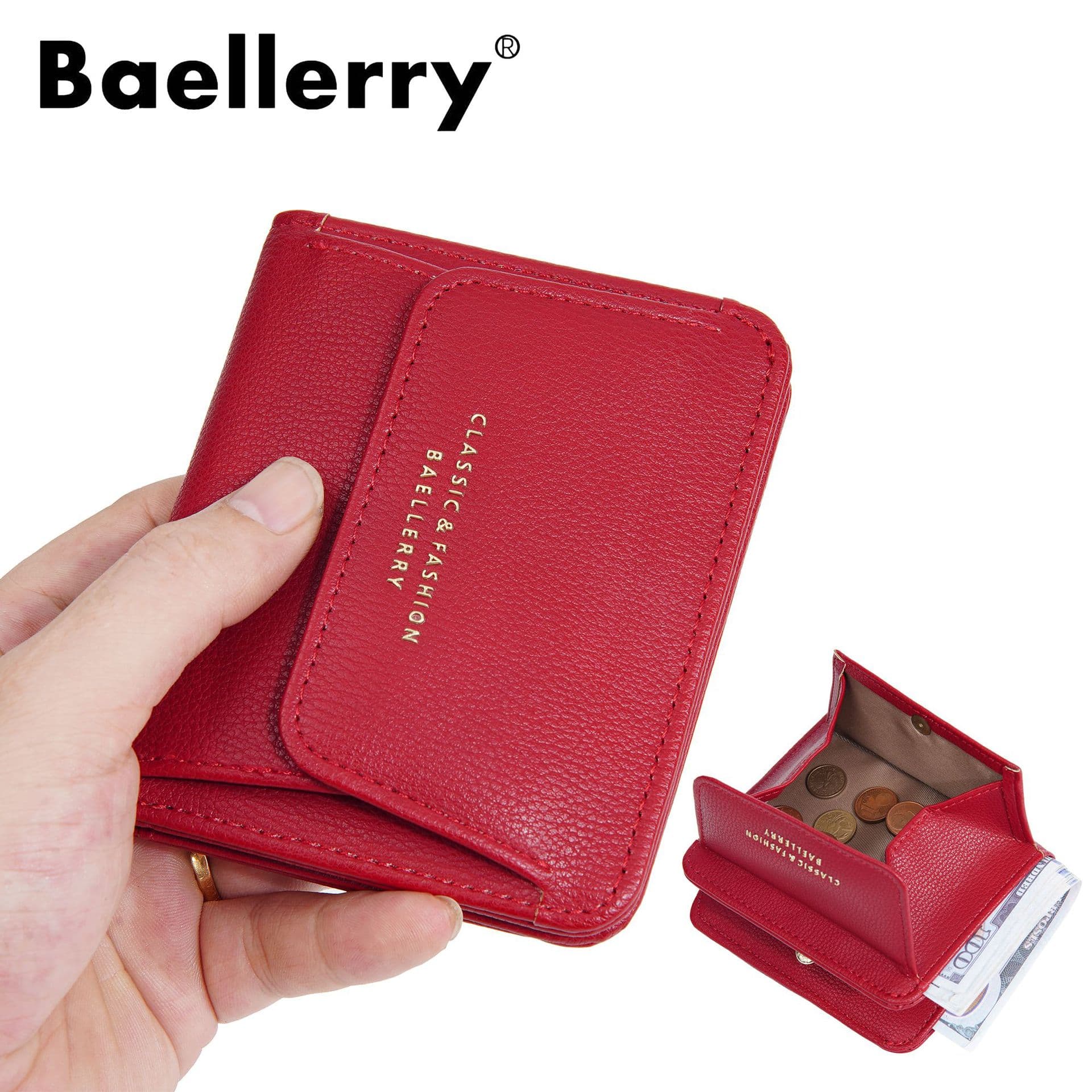 Baellerry Ladies Simple Short Buckle Coin Purse Fashion Thin Japanese Style Card Holder PU Material Ultra Light Daily Match
