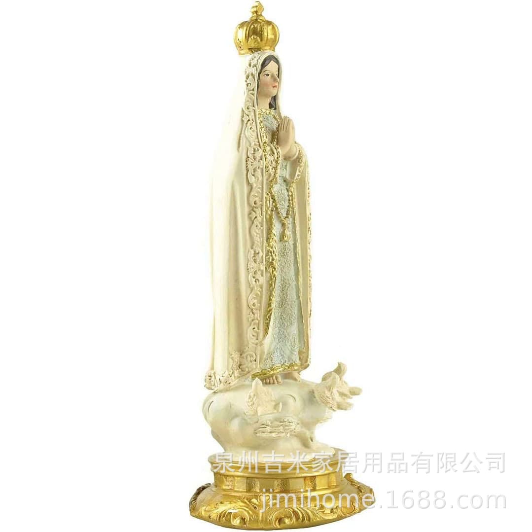 Cross-border Hot Sale Fatima Virgin Mary Statue Home Decoration Entryway Decor Religious Church Resin Craft In-Stock Statue