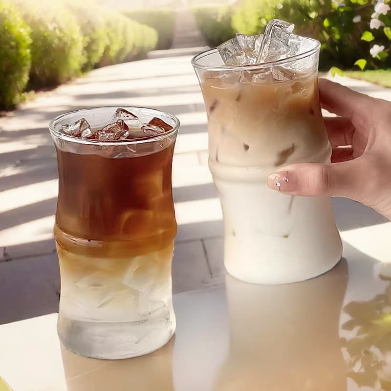 High borosilicate glass bamboo cup ice American latte coffee cup Internet celebrity restaurant high temperature resistant water cup beverage cup