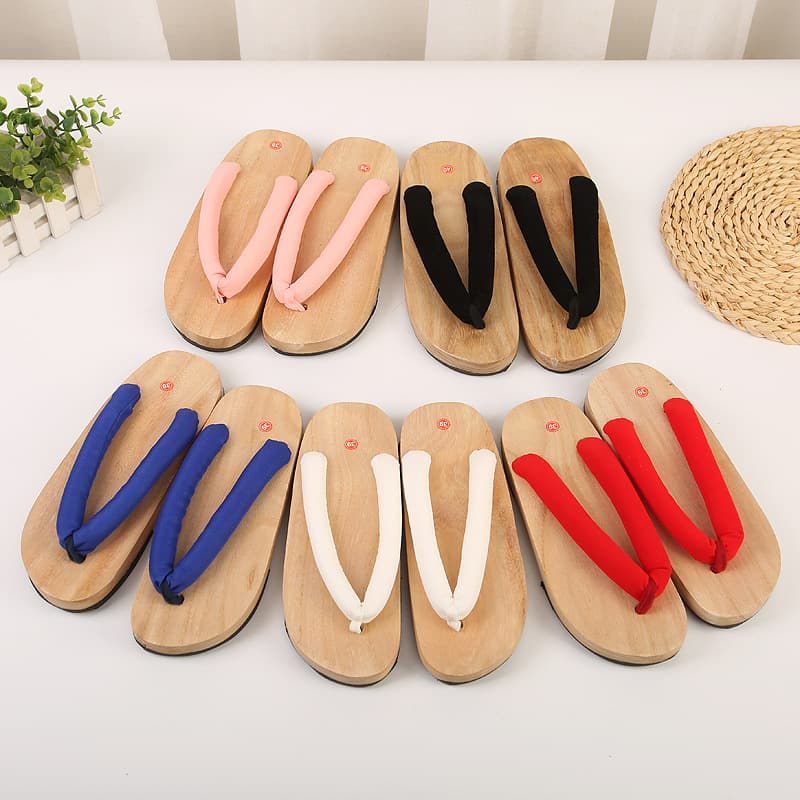 Unisex Japanese Style Cosplay Thick Sole Wooden Clogs Sandals Summer Non-slip High Heel Solid Wood