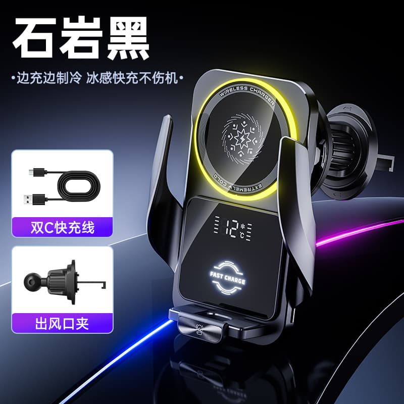 Universal Car Wireless Charger Phone Mount for Huawei Samsung, 360° Rotation, Dual Coil Fast Charging, Clip-On Design