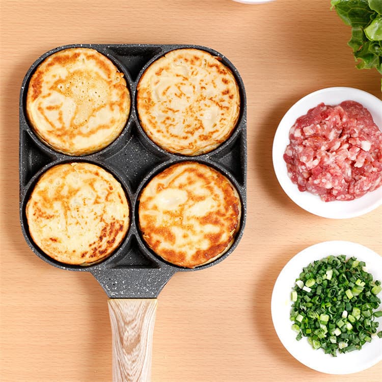 Cross-border medical stone four-hole frying pan household flat breakfast non-stick egg dumpling pan steak egg burger small frying pan