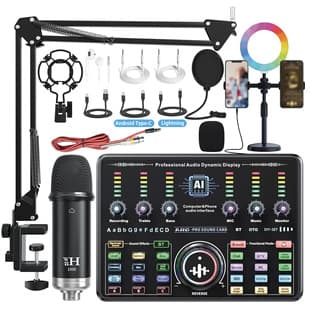 Temu Certified AI Voice Tuning English Sound Card Live Streaming RGB Light Phone K Song Microphone Sound Card Live Streaming Dedicated Full Set