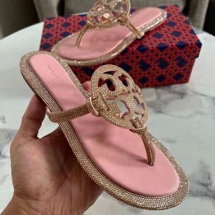 Cross-Border TB Slippers Rhinestone Flip-Flops for Women, European and American Designer Ladies' Slippers, Summer Beach Casual Shoes