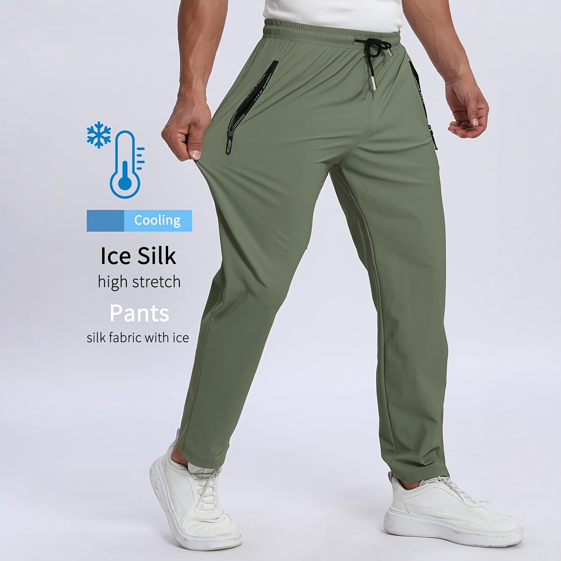 Ouma Moisture-Wicking Men's Sports Pants with Pockets, Joggers, Ice Silk Quick-Dry, No-Iron Casual Pants
