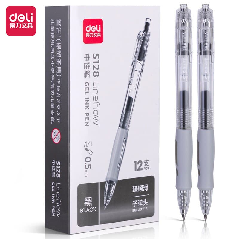 Deli S128 Ultra-Smooth Office Gel Pen 0.5mm Spring Tip (Black) (Piece)