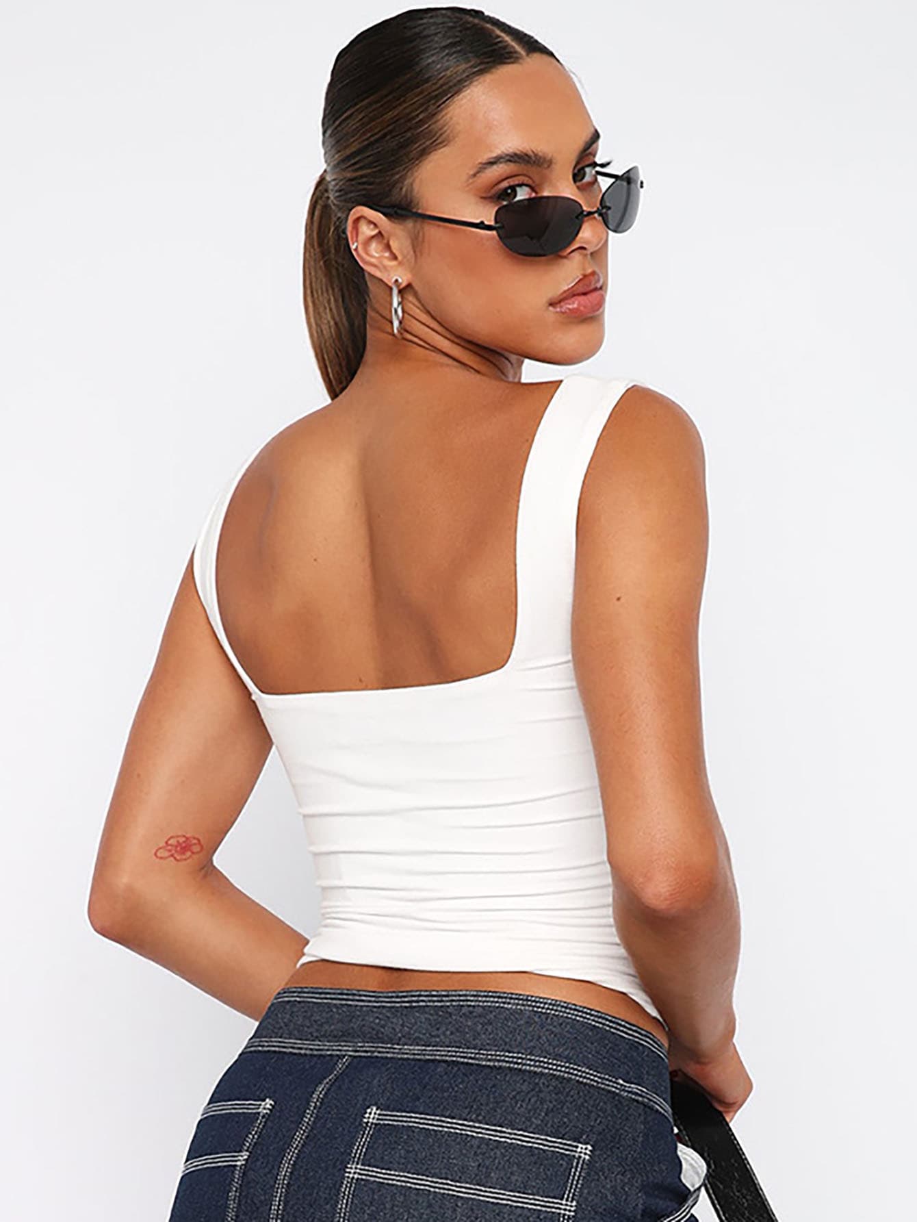 European American Women's Summer Cross-Border Slim Crop Top Sleeveless Square Neck Vest Tank Top Women's Outerwear European American Style