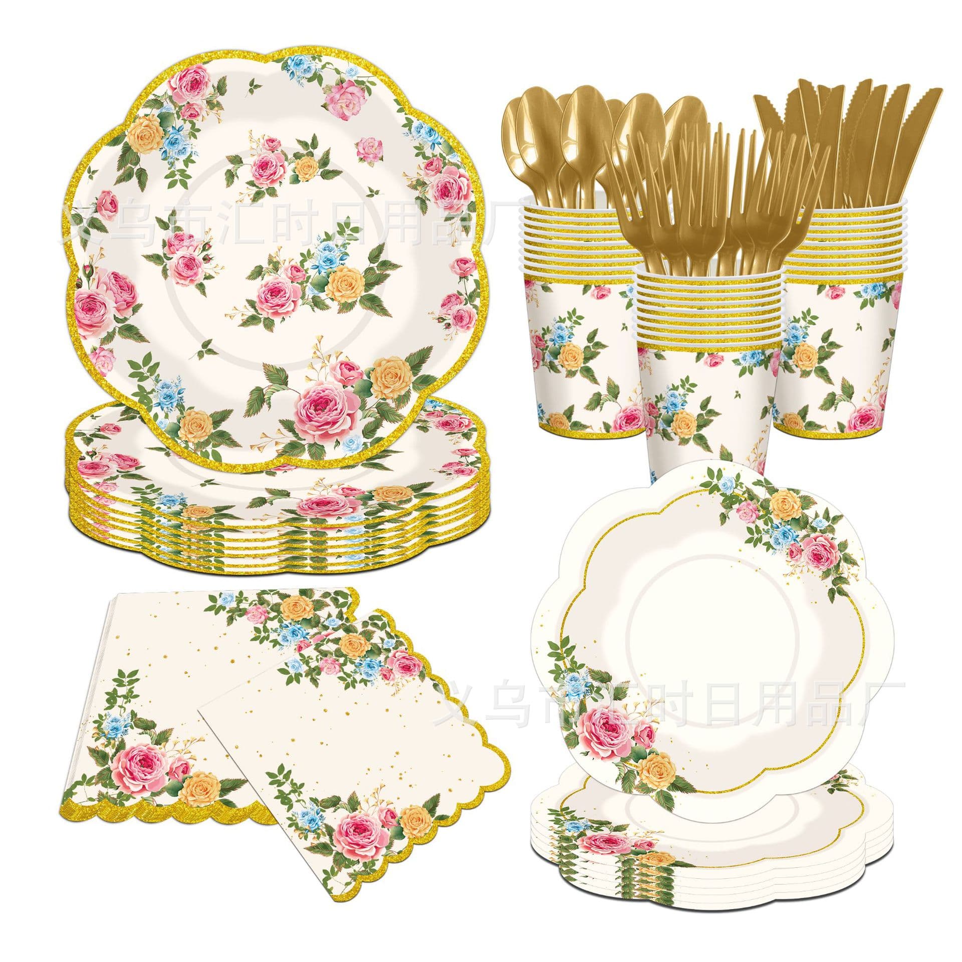 Lace Vintage British Floral Disposable Tableware Set Family Friends Party Supplies Party Disposable Paper Plates