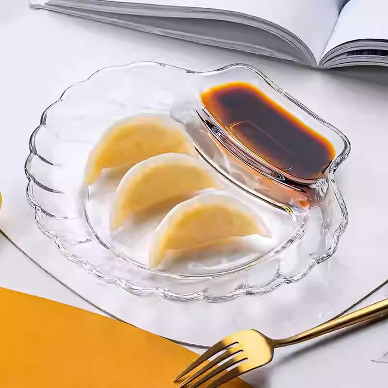 Multifunctional Dipping Sauce Dumpling Plate with Vinegar Dish, High-Quality Fruit Plate Shell Breakfast Plate Vegetable Plate