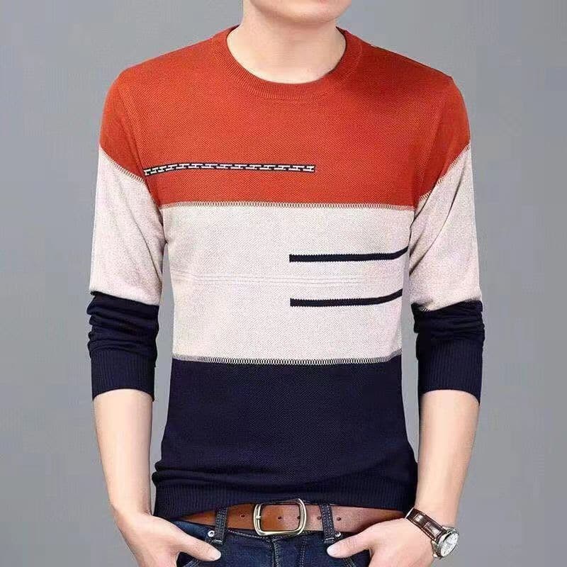 Long Sleeve Round Neck Pullover Knitted Base Shirt Autumn Fashion Casual Breathable Waterproof High Elastic Stain-Resistant Sweat-Absorbent Colorfast Men's Knitwear Top