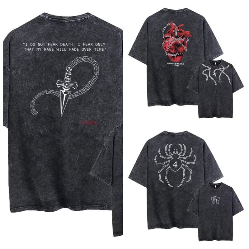 European size pure cotton short-sleeved ‘Anime Hunter X Hunter Washed Tshirt Graphic Hi
