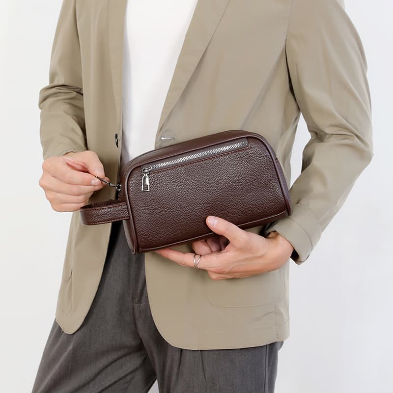 New Men's Business Clutch Bag Large Capacity Mobile Phone Wallet PU Leather Outdoor Travel Storage Bag Soft Leather Handbag