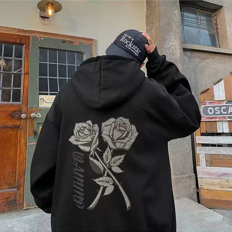 American Style Fleece-Lined Hoodie Men 2024 Autumn Winter New Versatile Student Couple Top Loose Pullover Outerwear 12