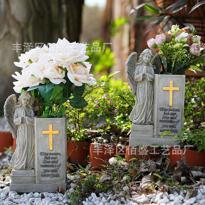 Cross-border Amazon cross retro angel ornaments garden flower pot decorations cemetery vase resin souvenirs
