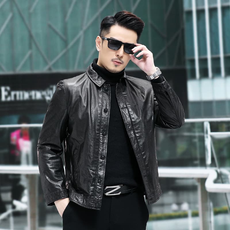 Autumn Spring New Men's Genuine Leather Jacket Waxed Top Grain Cowhide Korean Slim Fit Biker Jacket