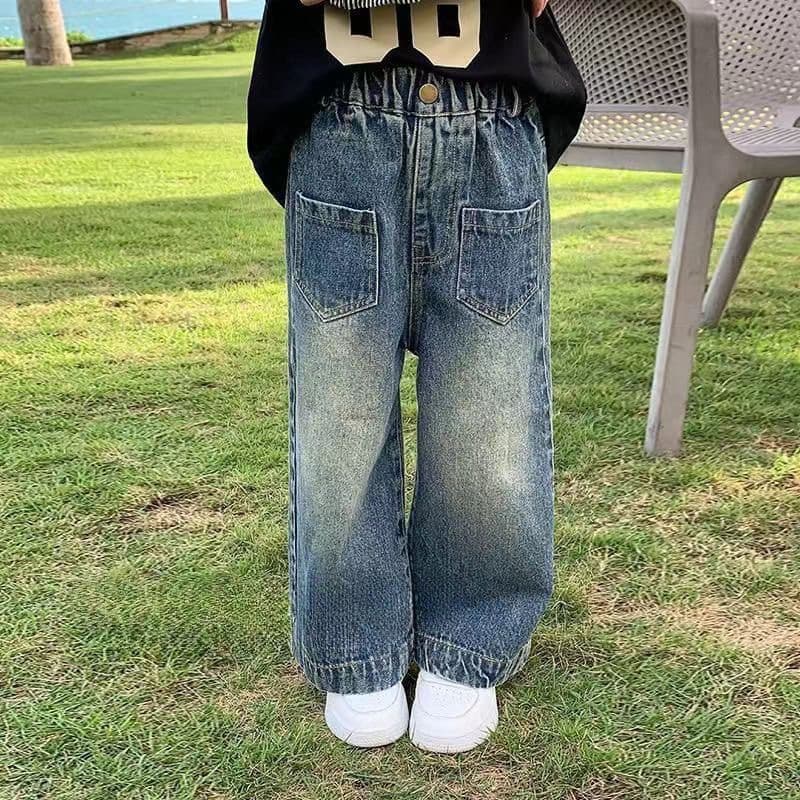 Boys' and Girls' Spring/Autumn New Style Kids' Long Pants, Trendy Straight-Leg Jeans, Baby Wide-Leg Pants