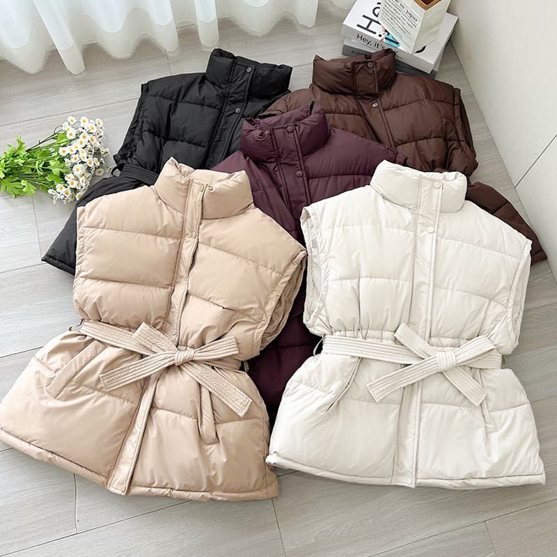 Mid-Long Vest for Women Autumn Winter 2025 New Korean Loose Fit with Belt Stand Collar Women's Vest Jacket