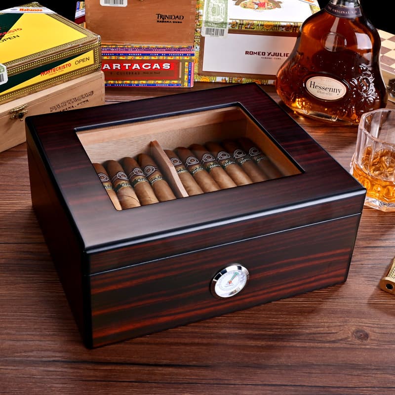 Eggplant Dragon Cigar Box Moisturizing Cedar Wood Original Wood Grain Humidor with Humidifier Hygrometer Cigar Humidor