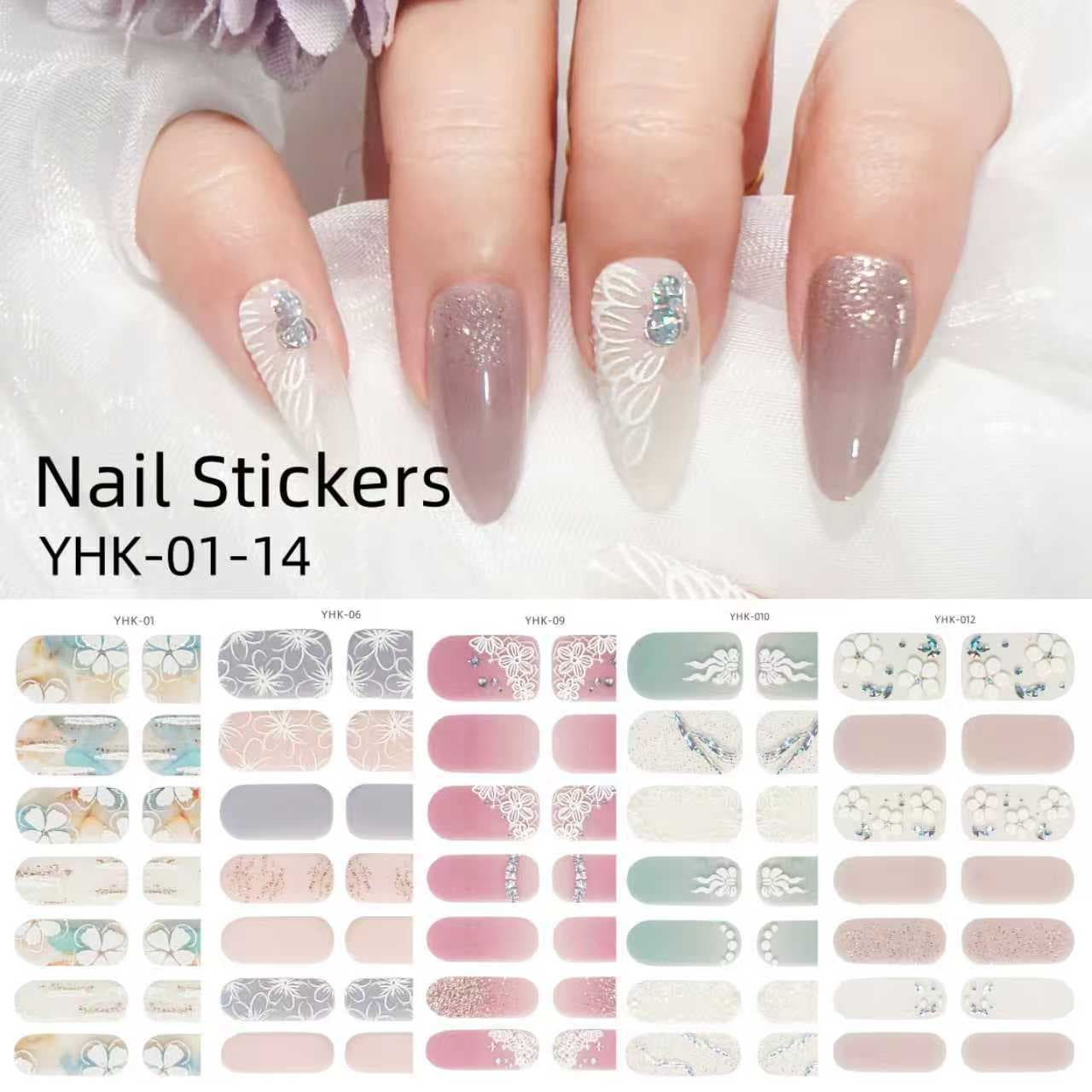 New Cross-Border Spring 3D Embossed Nail Stickers Full Cover No-Bake Waterproof Nail Art Stickers Wholesale
