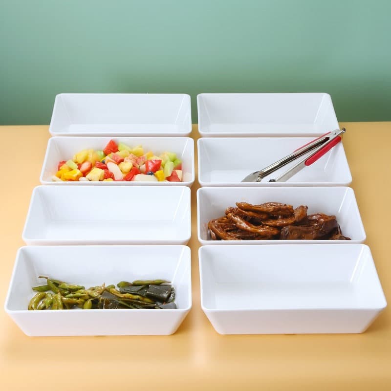 Braised vegetable and braised food display plate cooked food tray melamine plastic white rectangular commercial cold dish plate serving plate