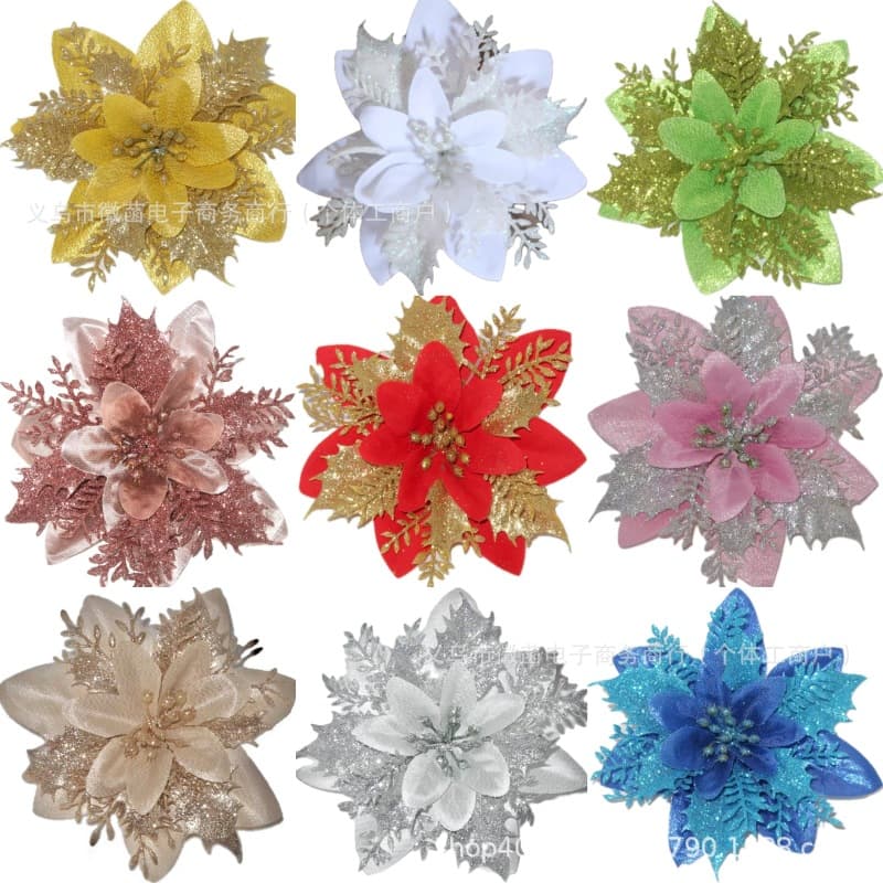 ZhengHan Cross-border Glitter Christmas Flowers Tree Decorations Wreath Accessories Festive Ornaments