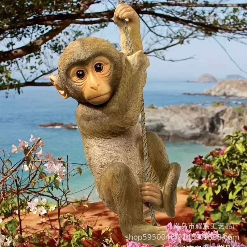 Cross-border New Statue Pendant Spring Garden Animal Hanging Monkey Baby Climbing Tree Resin Craft Statue Decoration
