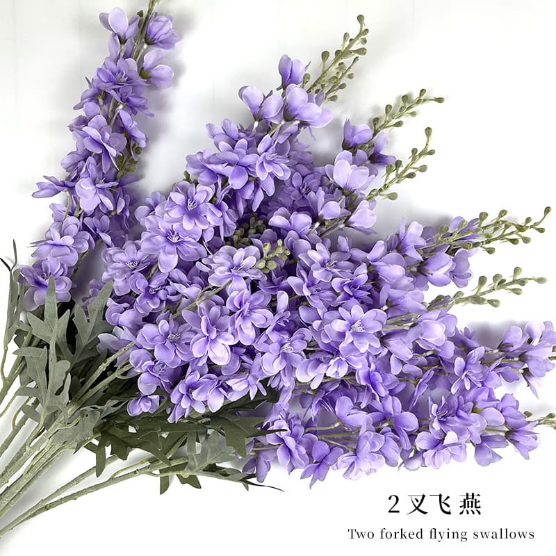 Artificial 2-Branch Delphinium Flocked Artificial Hyacinth Silk Flower Wedding Aisle Decor Living Room Decoration Violet