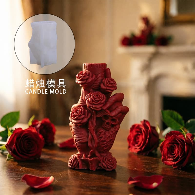 Cross-border Hot Selling Rose Hand Skull Silicone Mold DIY Scented Candle Plaster Ornament Soap Mold In Stock