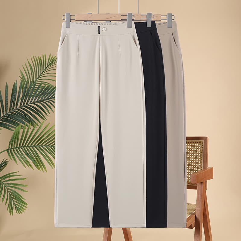 Cool Mulberry Silk Wide-Leg Pants Thin Mom Trousers Grandma Pants Middle-Aged and Elderly Summer Straight-Leg Pants Ice Silk Casual Pants
