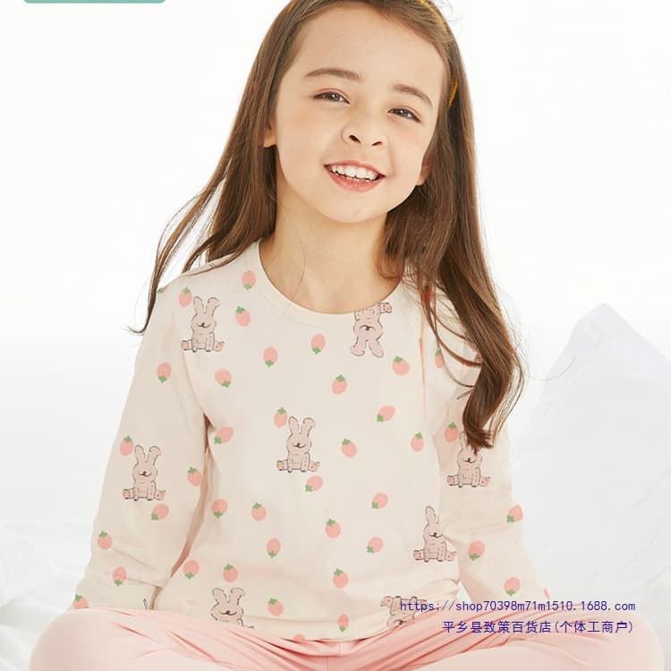 Girls' Autumn and Winter Thermal Underwear Set, Thin Cotton Kids' Pajamas, Baby Sleepwear, Homewear