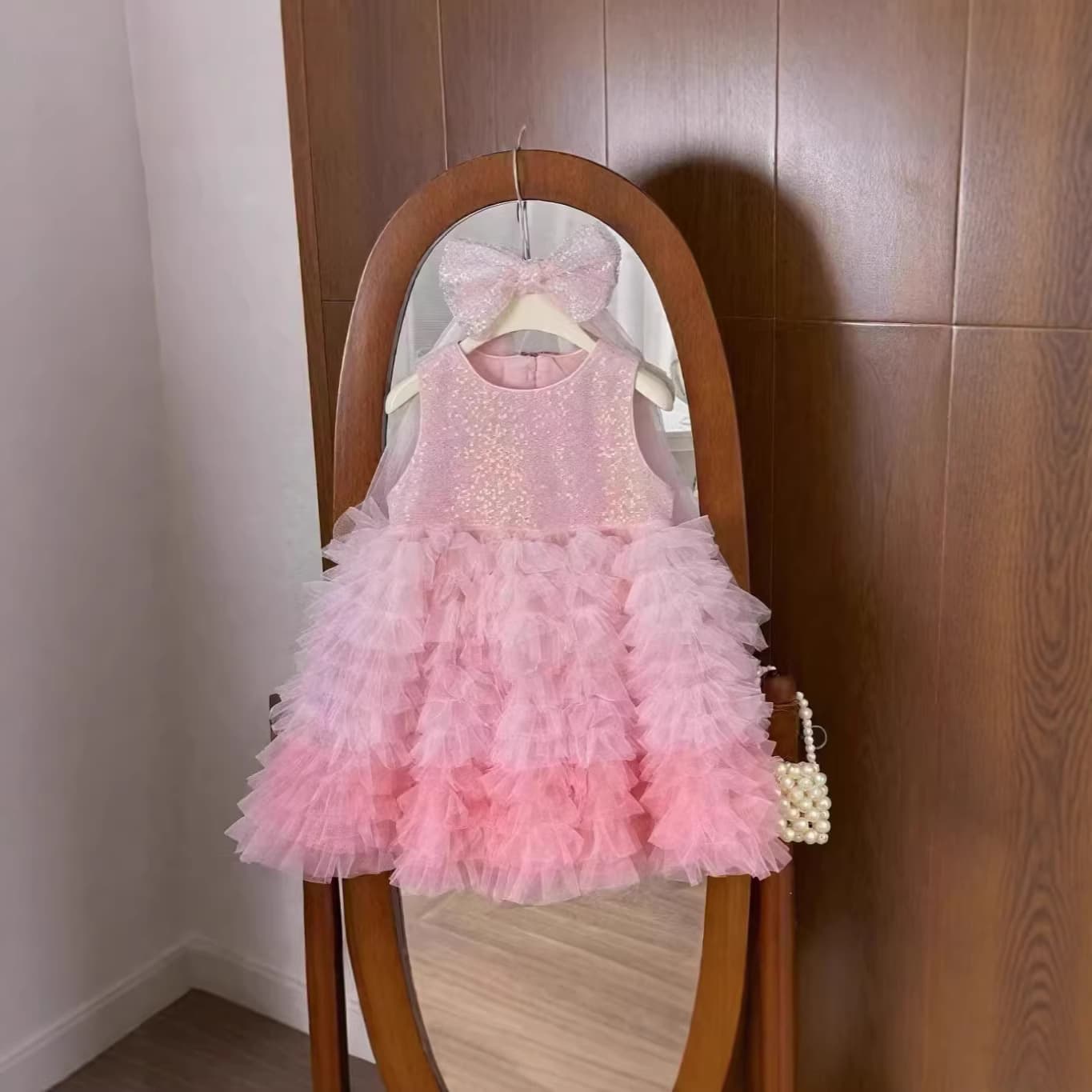 Girls' Princess Dress Summer 2026 New Style Children's Light Luxury High-End Dress Girl's Sequined Mesh Dress