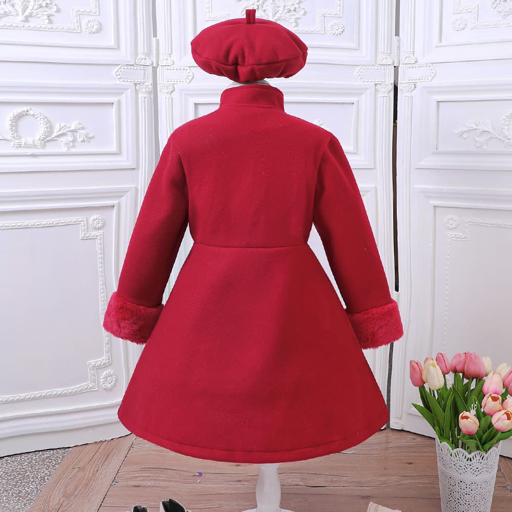 EW Export Children's Wear, Girls' Coat for Older Kids, New Autumn/Winter Style, Stand Collar Double-Breasted Wool Coat with Hat, DWT632-C
