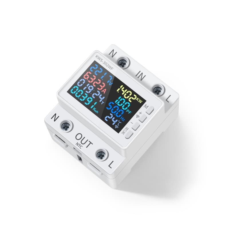 Keweisi AC Digital Display Multifunctional DIN Rail Voltage Current Meter 170-300V/63A with Over-Temperature Over-Current Power-Off Protection