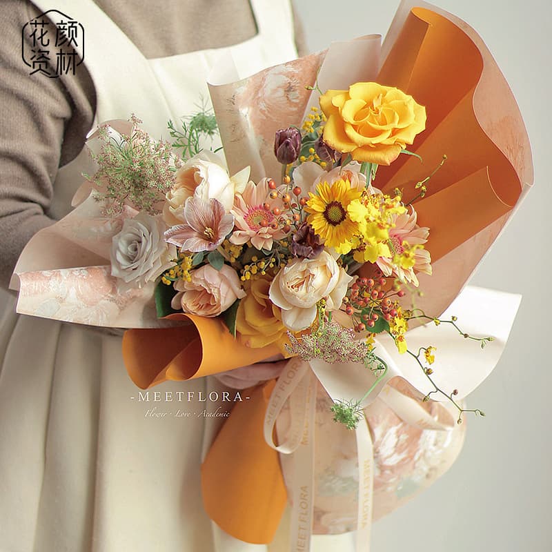 Huayan Zicai Dream Back Garden Art Wrapping Paper for Flowers, Oil Painting Floral Bouquet Creative Flower Packaging