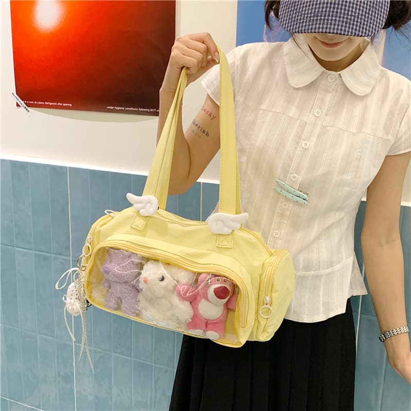 Healing Milky Yellow Angel Wings Transparent Pain Bag Girl Gentle Wind Summer Outing Shopping Photography Handbag