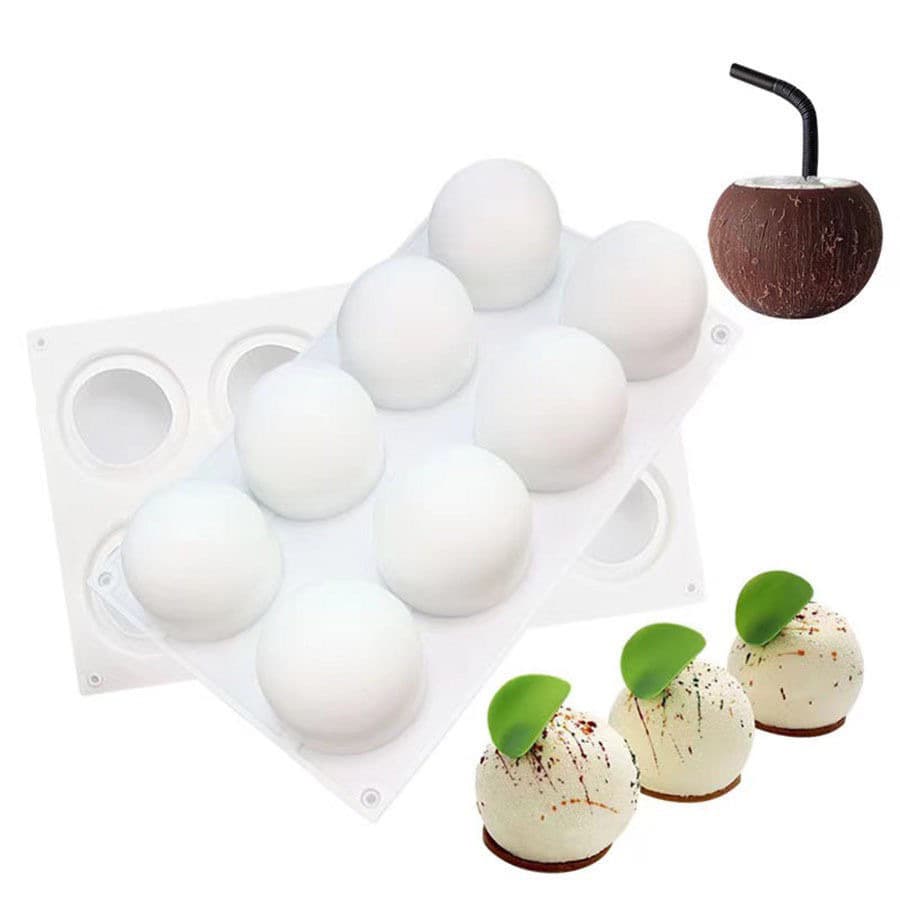 Silicone 8-Hole Large Spherical 3D Shaped Mousse Cake Mold French Pastry Pudding Jelly Chocolate Silicone Mold