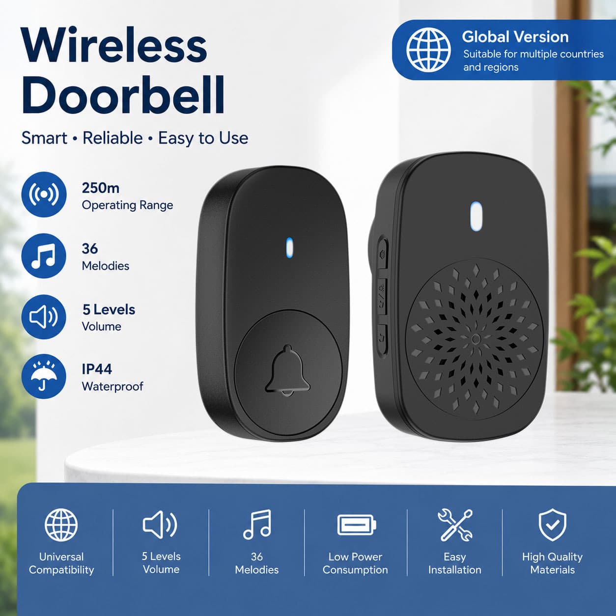 J13 Cross-Border Wireless Doorbell for Home Use, Welcome Chime, High Volume, Long-Distance Caller for the Elderly