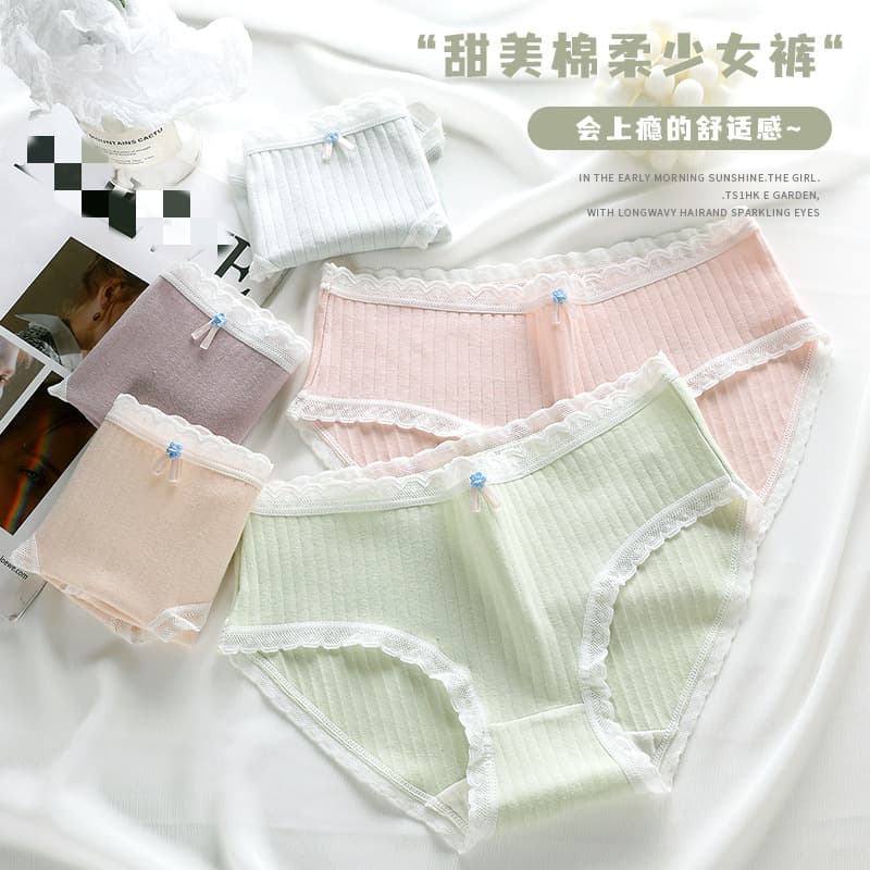 New Cotton Underwear Girls Waist Cotton Crotch Bow Breathable Comfortable Fresh Student Briefs Wholesale