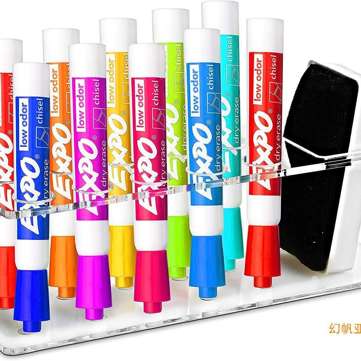 10-Hole Acrylic Office Dry-Erase Marker Holder Eraser Rack Storage Organizer